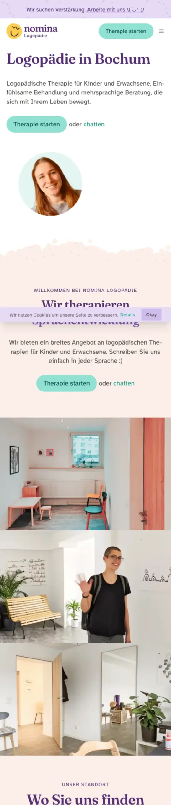 Website von Nomina Logopädie, Bochum in der Mobilansicht