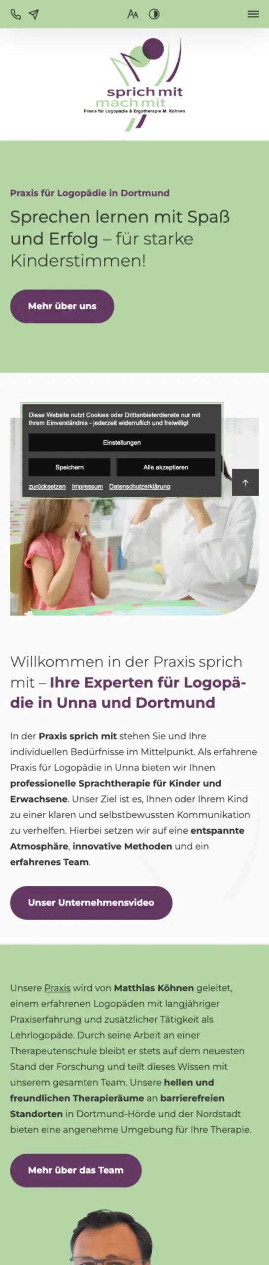 Website von sprich mit – Praxis für Logopädie, Dortmund in der Mobilansicht