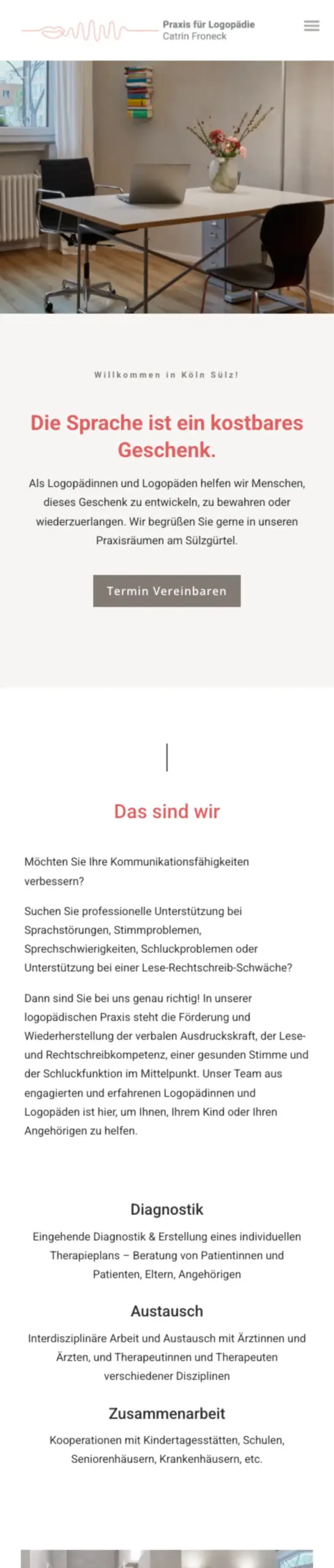 Website von Praxis für Logopädie Catrin Froneck, Köln in der Mobilansicht
