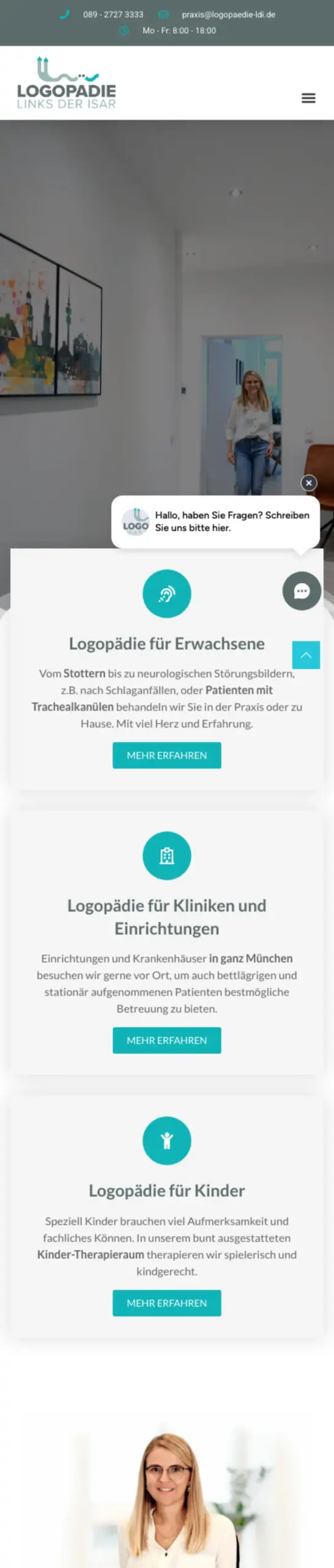 Website von Logopädie links der Isar, München in der Mobilansicht