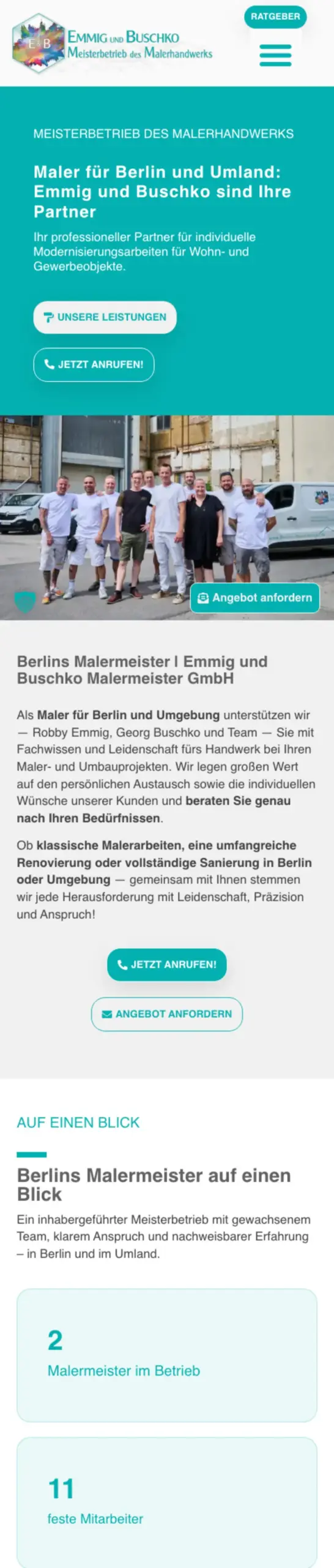 Website von Berlins Malermeister, Berlin in der Mobilansicht