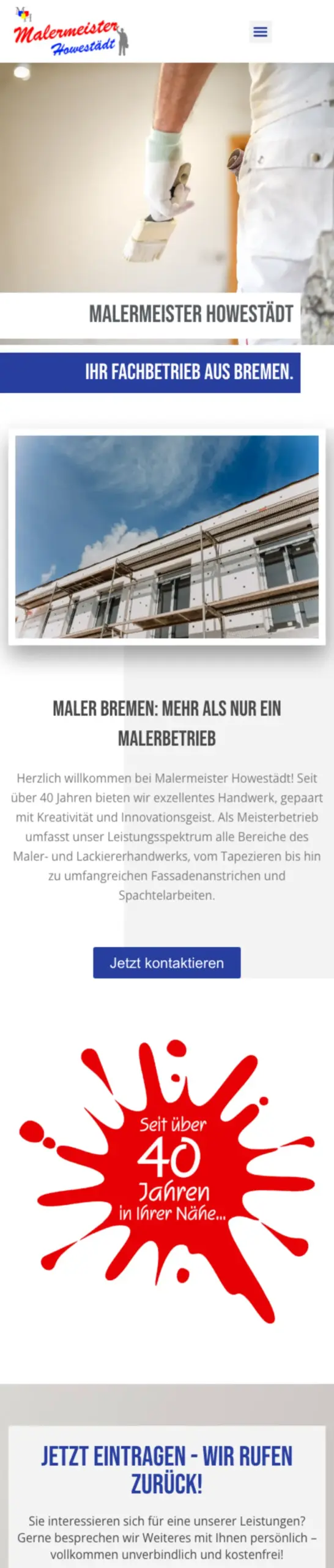 Website von Malermeister Howestädt, Bremen in der Mobilansicht