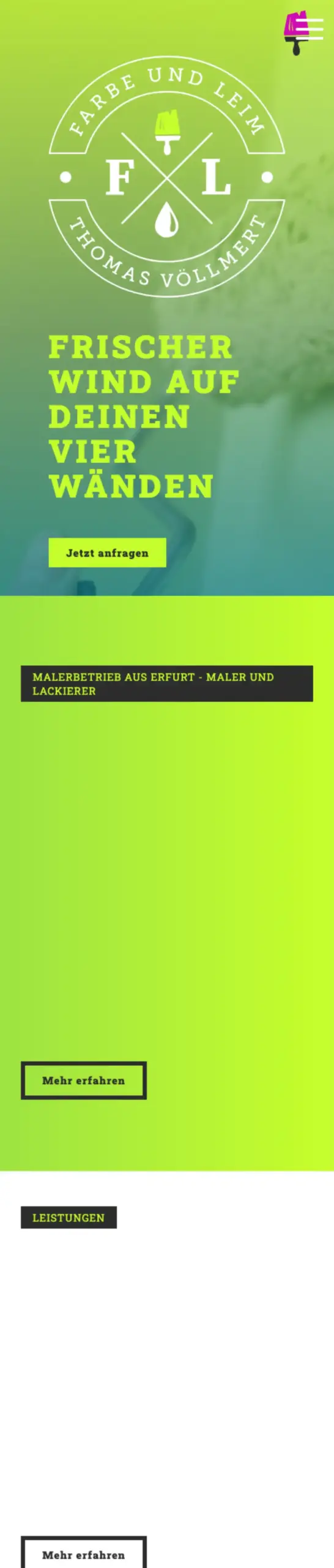Website von Farbe & Leim Malerbetrieb, Erfurt in der Mobilansicht