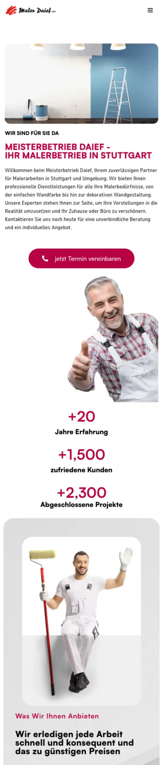 Website von Meisterbetrieb Daief, Stuttgart in der Mobilansicht