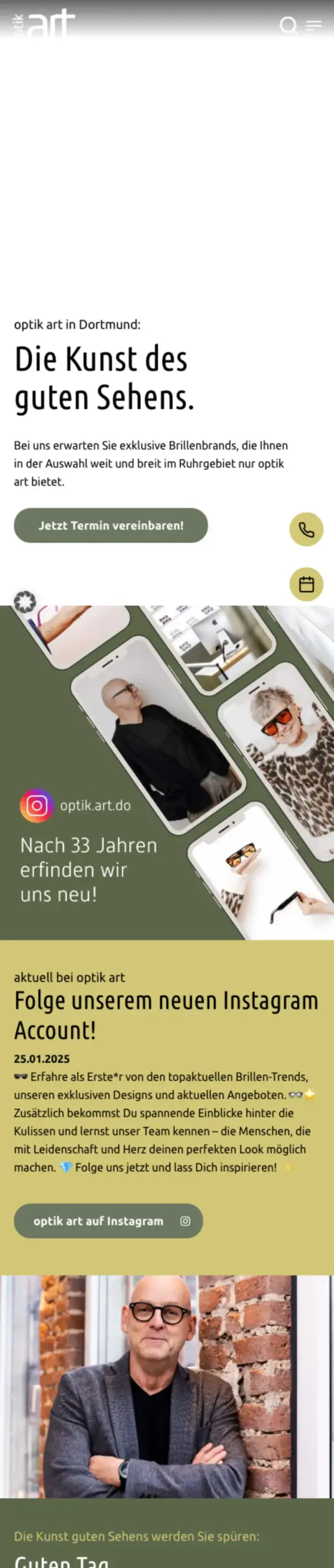 Website von Optik Art, Dortmund in der Mobilansicht