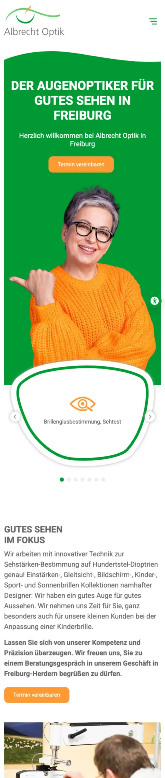 Website von Albrecht Optik, Freiburg im Breisgau in der Mobilansicht
