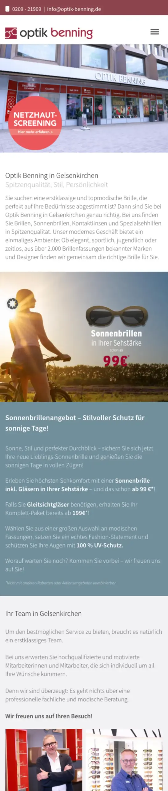 Website von Optik Benning, Gelsenkirchen in der Mobilansicht