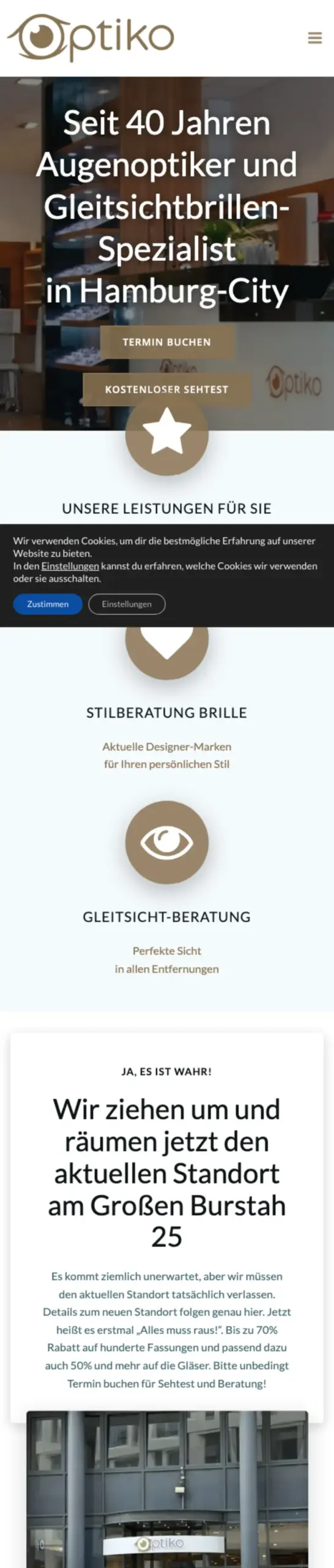 Website von Optiko Hamburg, Hamburg in der Mobilansicht