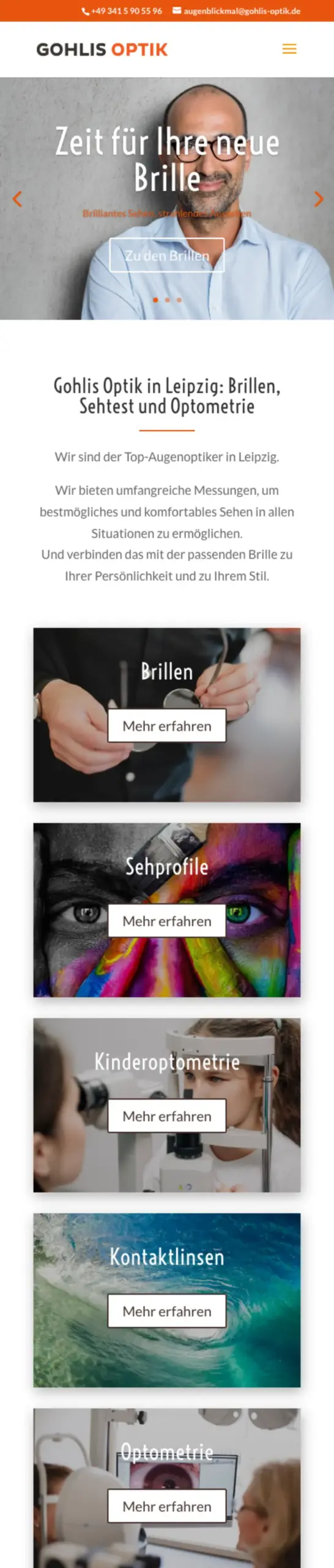 Website von Gohlis Optik, Leipzig in der Mobilansicht