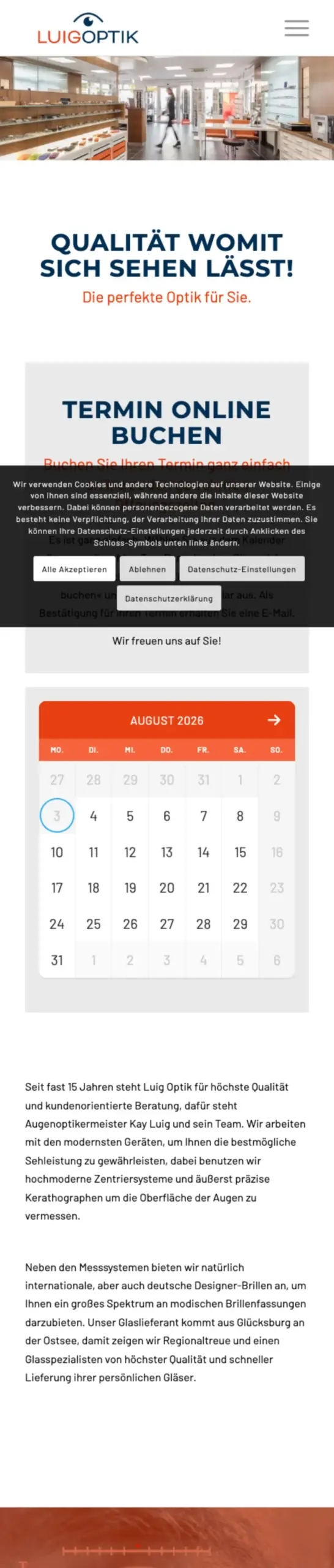 Website von Luig Optik, Lübeck in der Mobilansicht