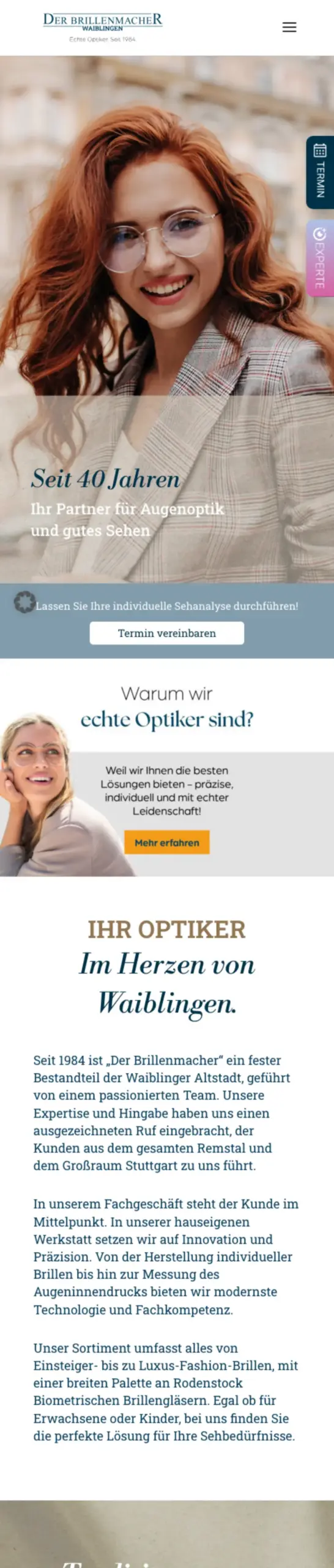 Website von Der Brillenmacher Waiblingen, Rems-Murr-Kreis in der Mobilansicht