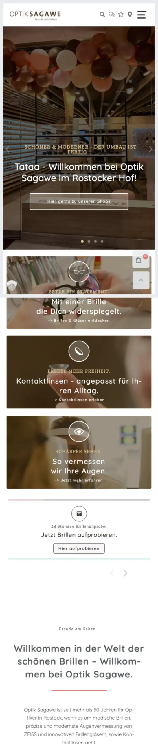 Website von Optik Sagawe, Rostock in der Mobilansicht