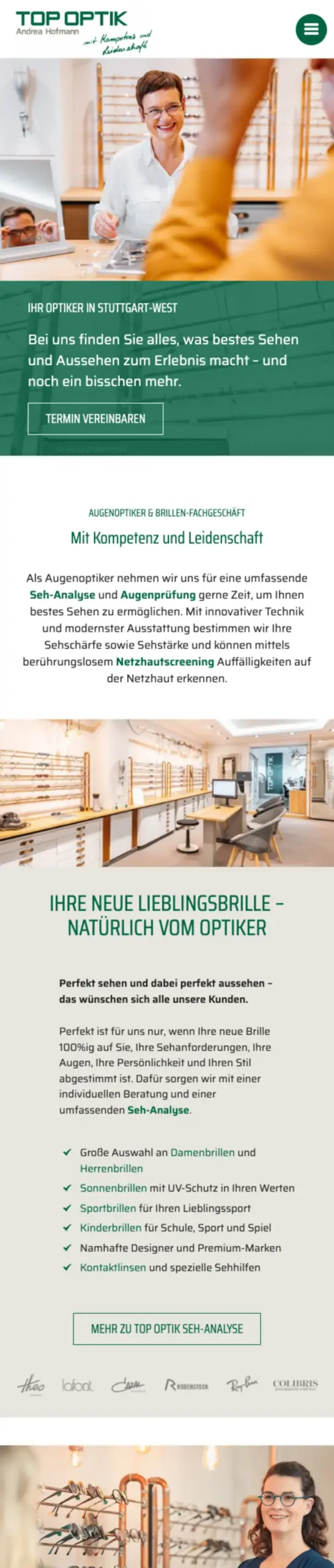 Website von TOP OPTIK, Stuttgart in der Mobilansicht