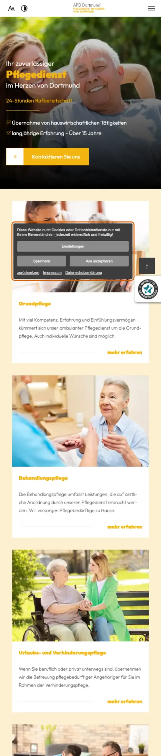 Website von APD Dortmund, Dortmund in der Mobilansicht