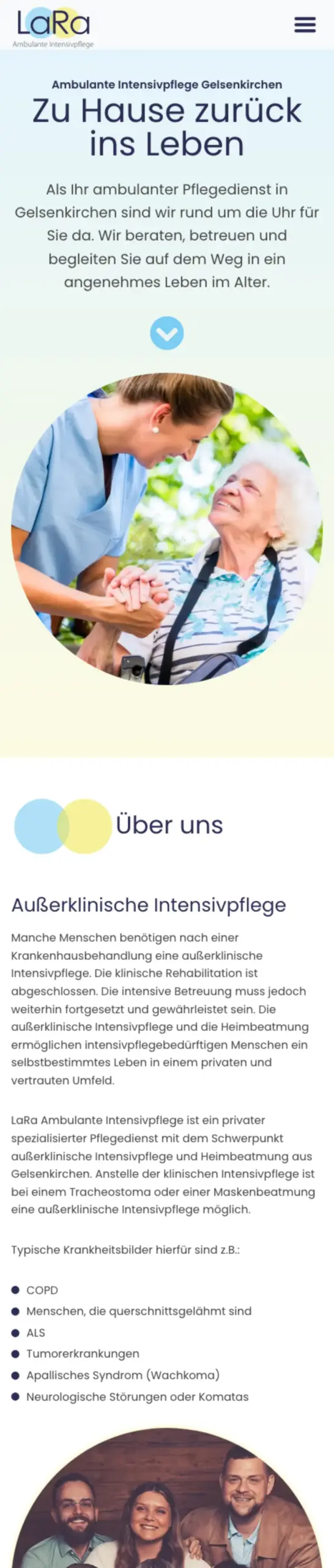 Website von LaRa Ambulante Intensivpflege, Gelsenkirchen in der Mobilansicht