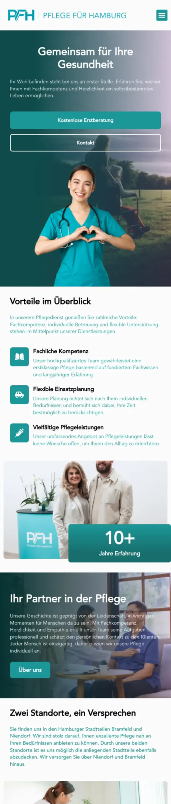 Website von Pflege für Hamburg PFH, Hamburg in der Mobilansicht