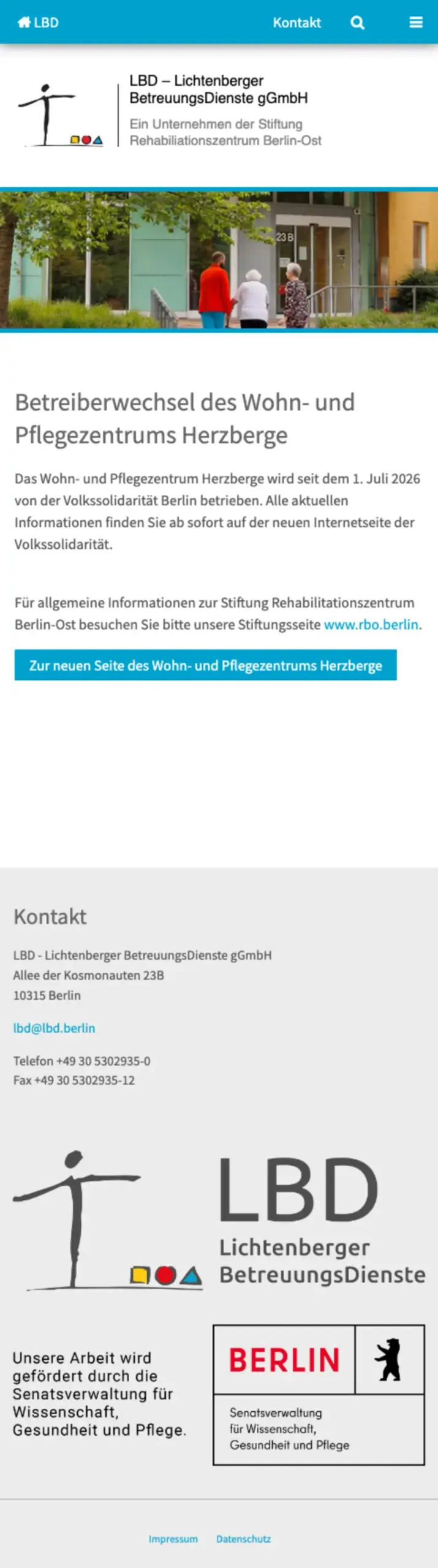 Website von LBD, Berlin in der Mobilansicht