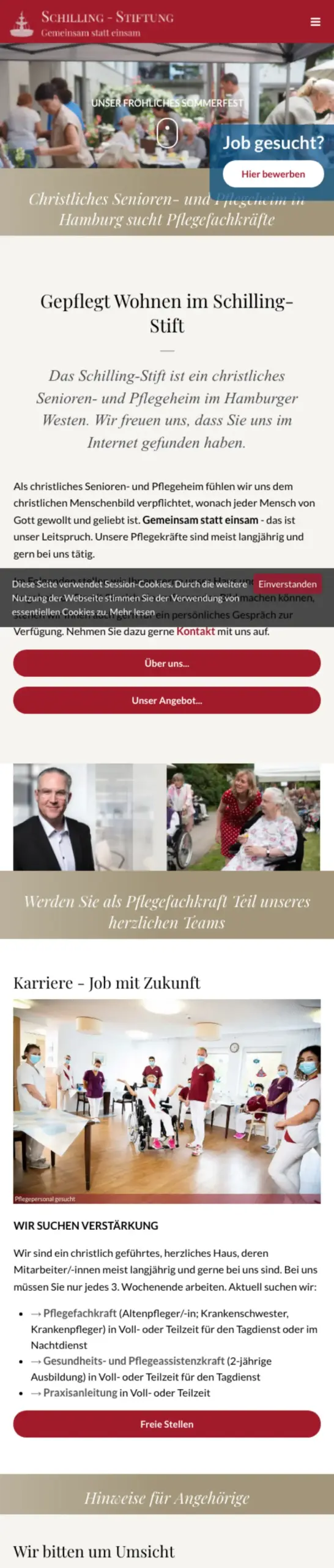Website von Schilling-Stift, Hamburg in der Mobilansicht