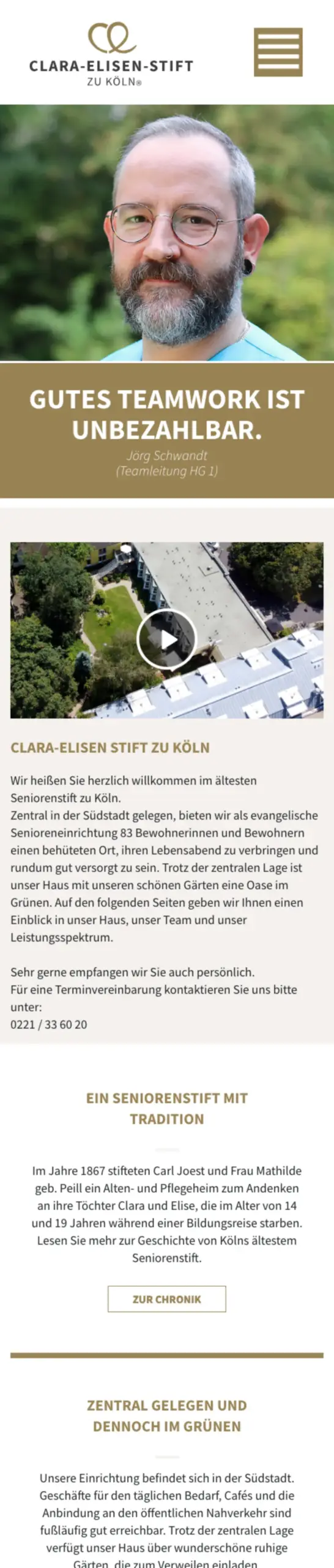 Website von Clara-Elisen-Stift, Köln in der Mobilansicht