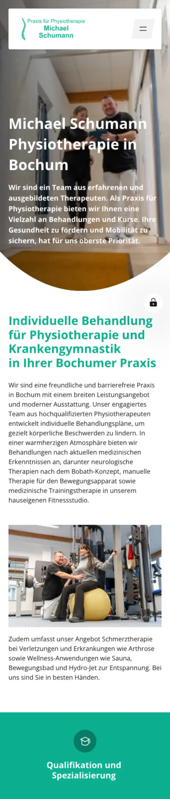 Website von Physiotherapie Michael Schumann, Bochum in der Mobilansicht