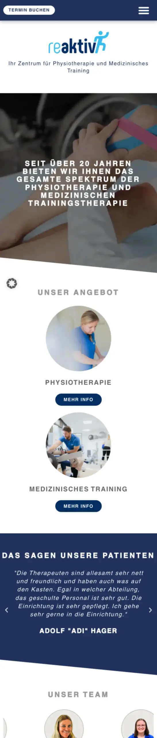 Website von Reaktiv – Zentrum für Physiotherapie, Frankfurt am Main in der Mobilansicht