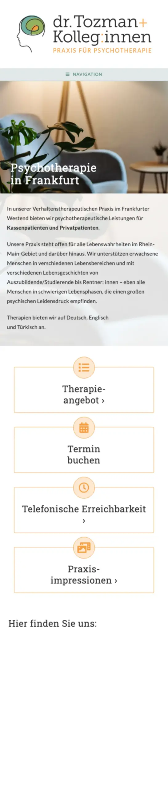 Website von Dr. Tozman & Kolleg:innen, Frankfurt am Main in der Mobilansicht