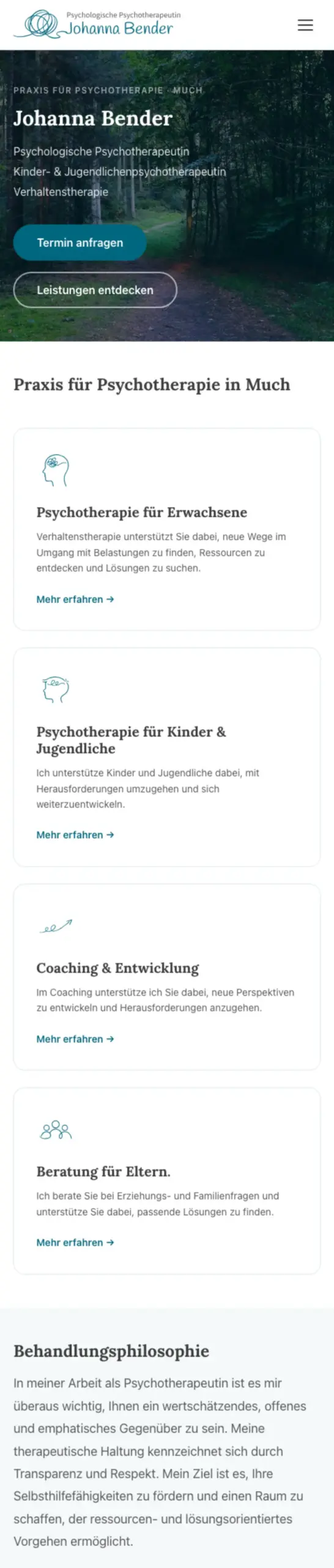 Website von Praxis für Psychotherapie Johanna Bender, Rhein-Sieg-Kreis in der Mobilansicht