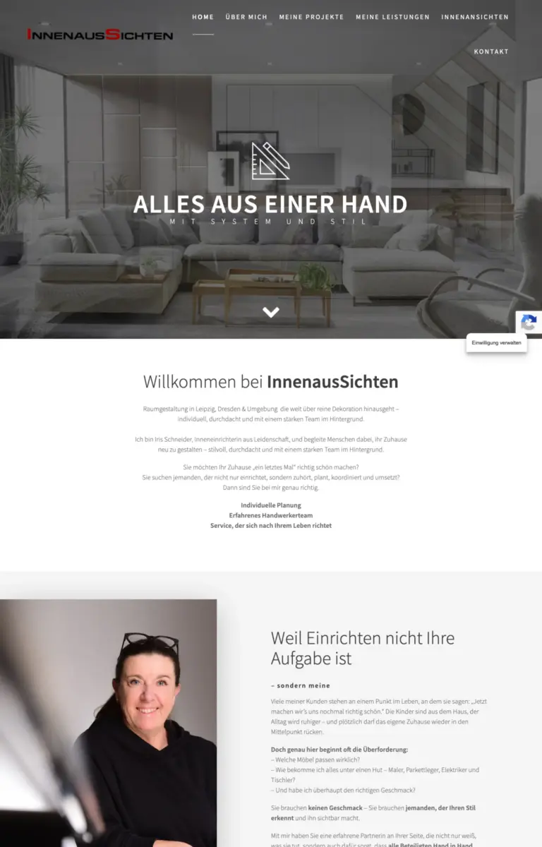 Startseite der Website von Raumausstatter Iris Schneider aus Leipzig in der Desktop-Ansicht