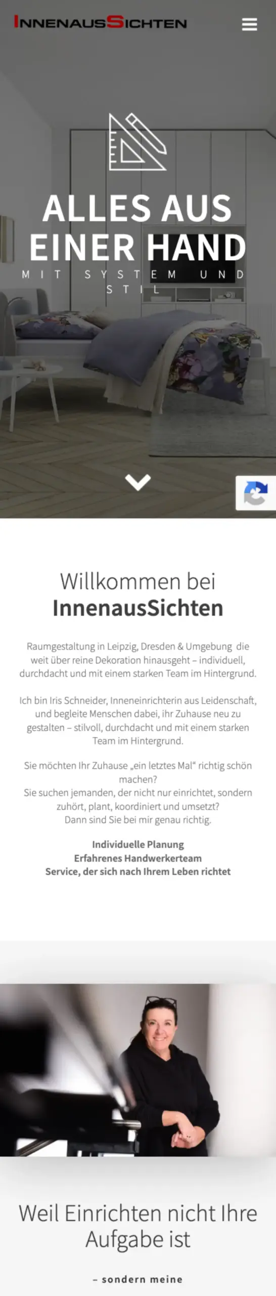 Website von InnenausSichten, Leipzig in der Mobilansicht