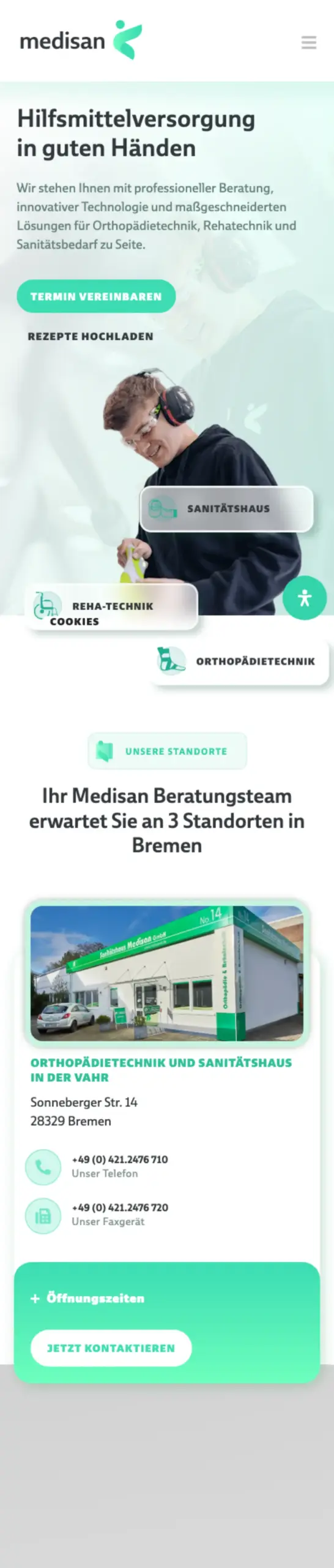 Website von Sanitätshaus Medisan GmbH, Bremen in der Mobilansicht