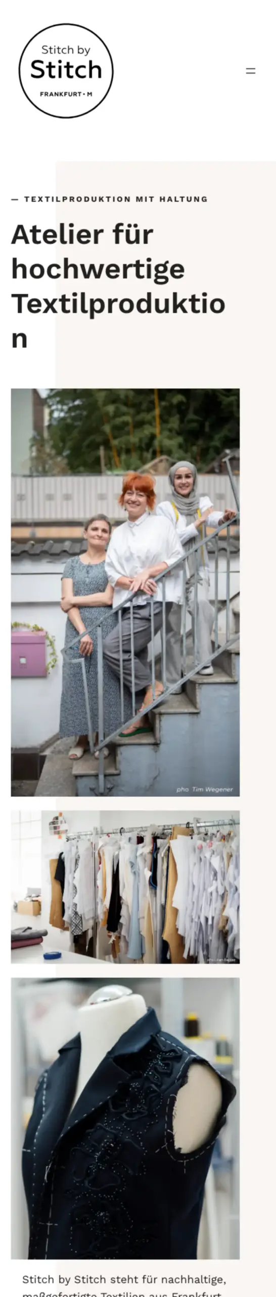Website von Stitch by Stitch e.V., Frankfurt am Main in der Mobilansicht