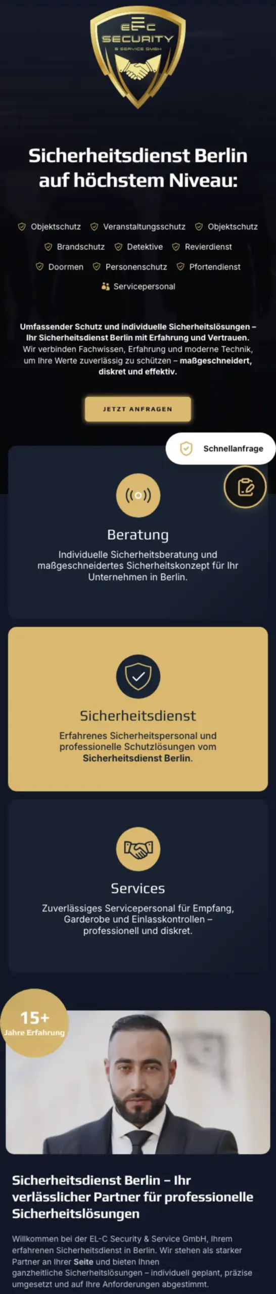 Website von EL-C Security & Service GmbH, Berlin in der Mobilansicht
