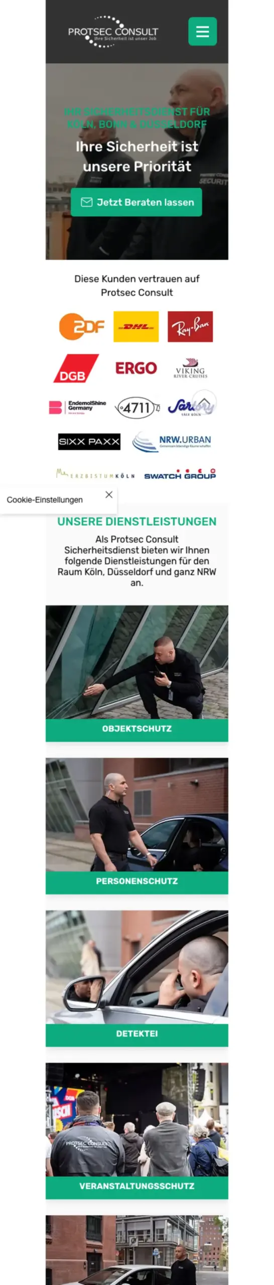 Website von Protsec Consult, Köln in der Mobilansicht