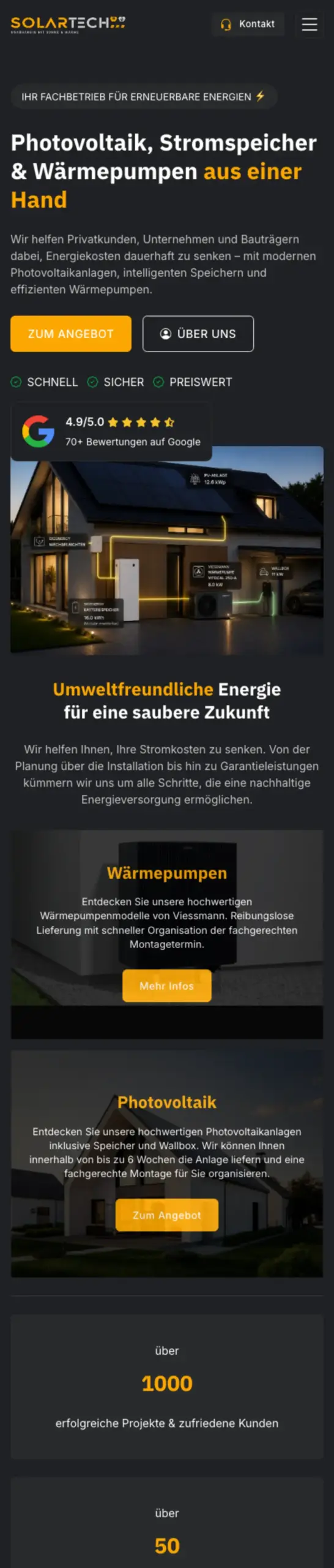 Website von Solar Tech NRW, Köln in der Mobilansicht