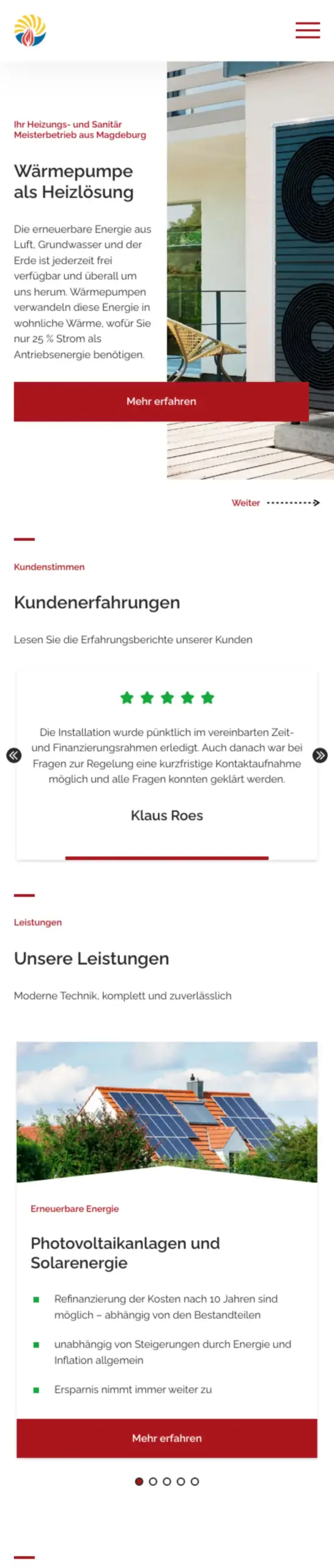 Website von DETA Haustec GmbH, Landkreis Börde in der Mobilansicht