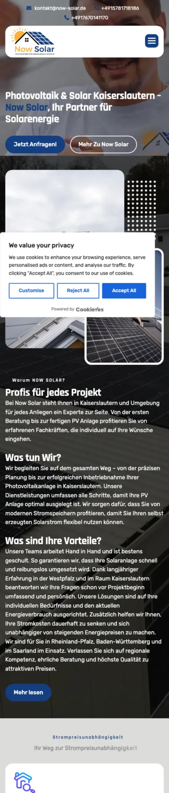 Website von Now Solar, Landkreis Kaiserslautern in der Mobilansicht