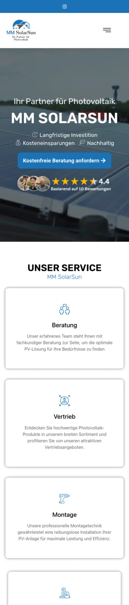Website von MM SolarSun, Landkreis Ludwigsburg in der Mobilansicht