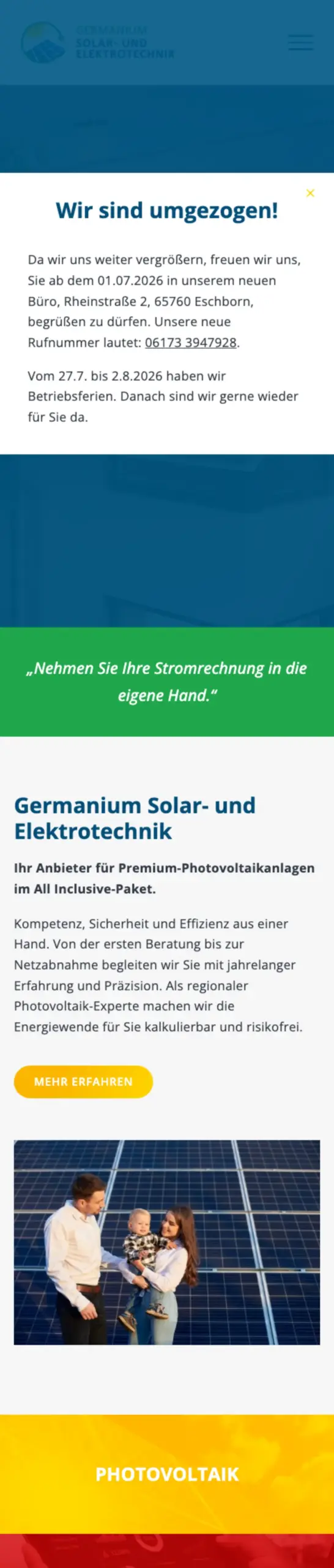 Website von GST Germanium Solartechnik, Main-Taunus-Kreis in der Mobilansicht