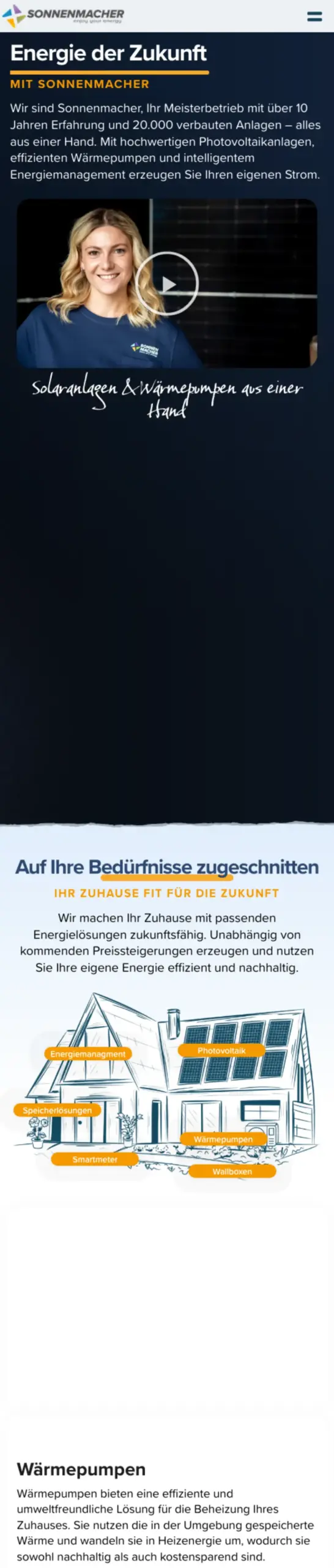 Website von Sonnenmacher, München in der Mobilansicht