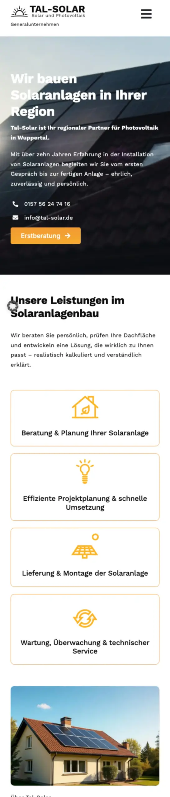 Website von Tal Solar, Wuppertal in der Mobilansicht