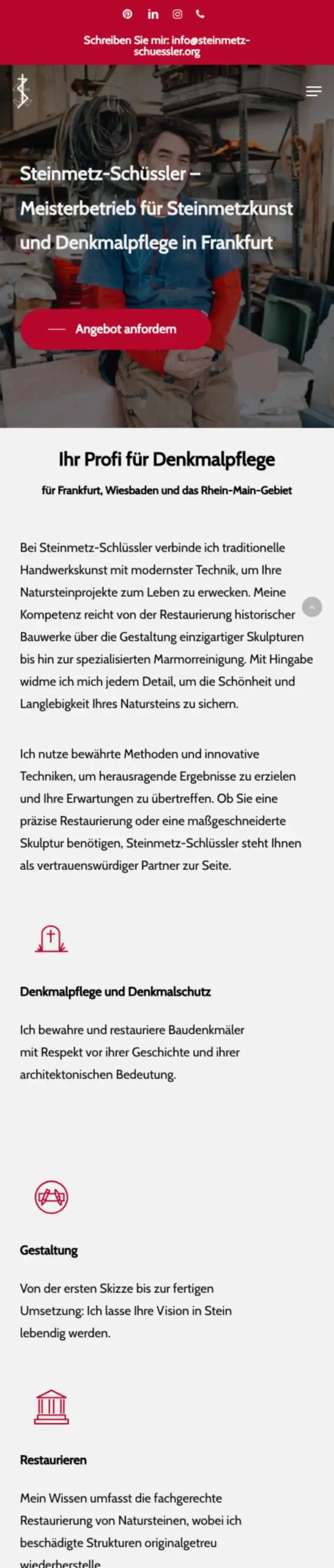 Website von Steinmetz-Schüssler, Frankfurt am Main in der Mobilansicht
