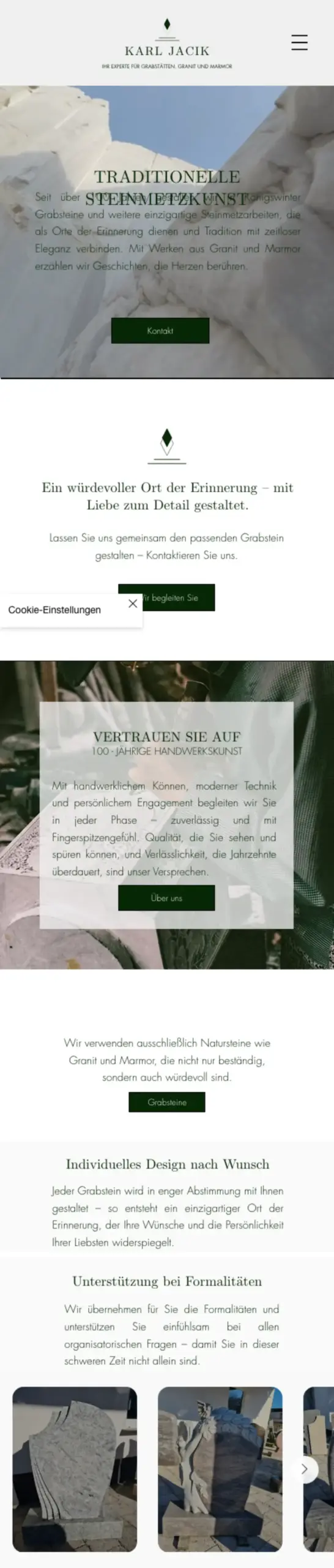 Website von Feinhieb Steinbildhauerei, Rhein-Sieg-Kreis in der Mobilansicht