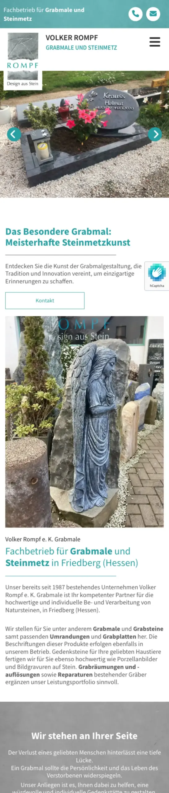 Website von Volker Rompf Grabmale, Wetteraukreis in der Mobilansicht