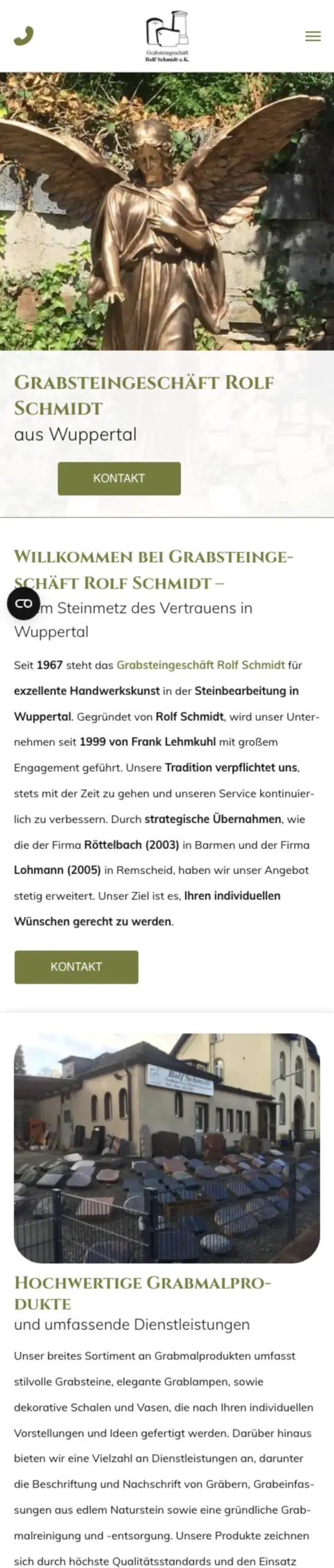 Website von Grabsteingeschäft Rolf Schmidt e. K. Inh. Frank Lehmkuhl, Wuppertal in der Mobilansicht