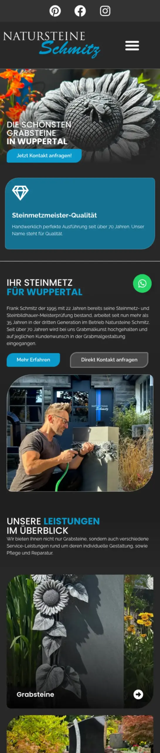 Website von Natursteine Schmitz, Wuppertal in der Mobilansicht