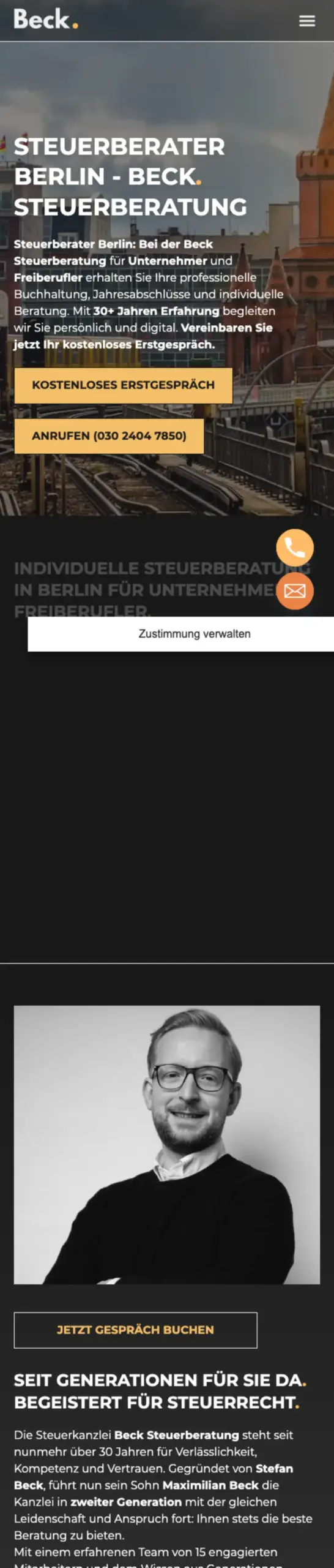 Website von Beck Steuerberatung Berlin, Berlin in der Mobilansicht
