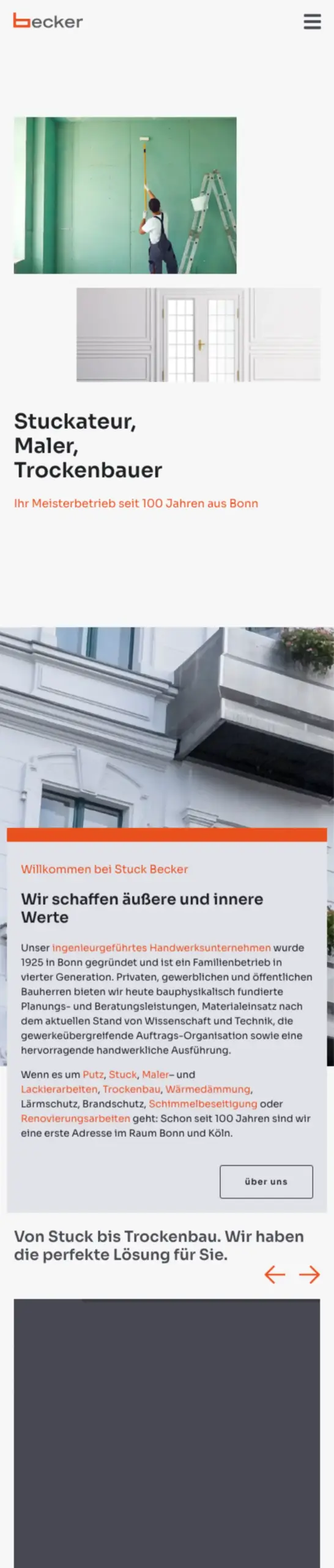 Website von Stuck Becker, Bonn in der Mobilansicht