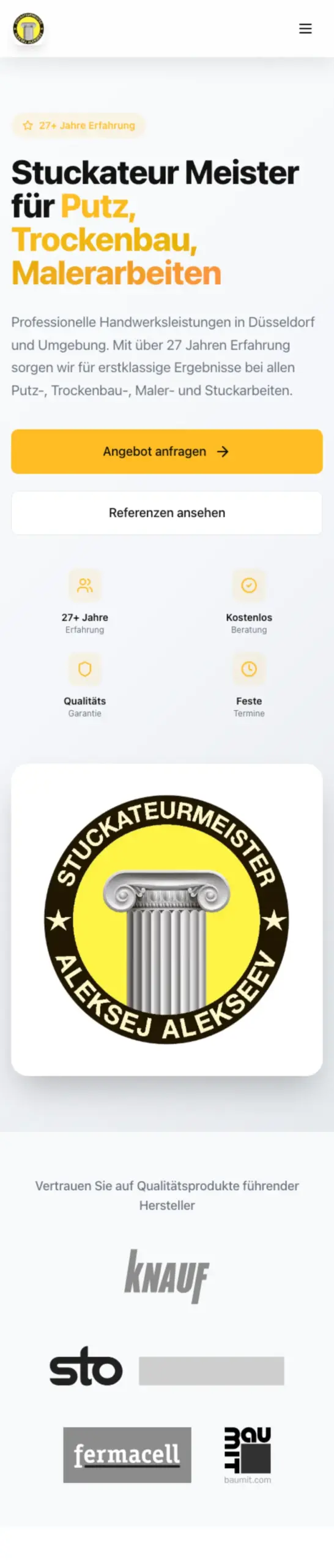 Website von Aleksej Alekseev, Düsseldorf in der Mobilansicht