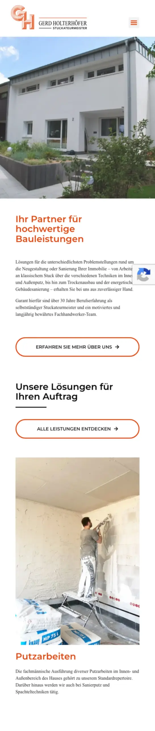 Website von Stuckateurmeister Gerd Holterhöfer, Köln in der Mobilansicht