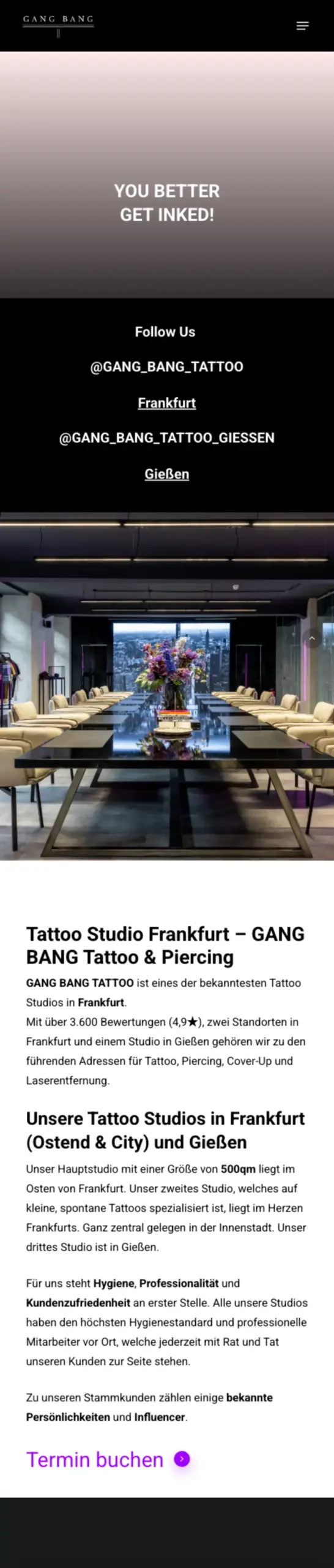 Website von Gang INK GmbH, Frankfurt am Main in der Mobilansicht
